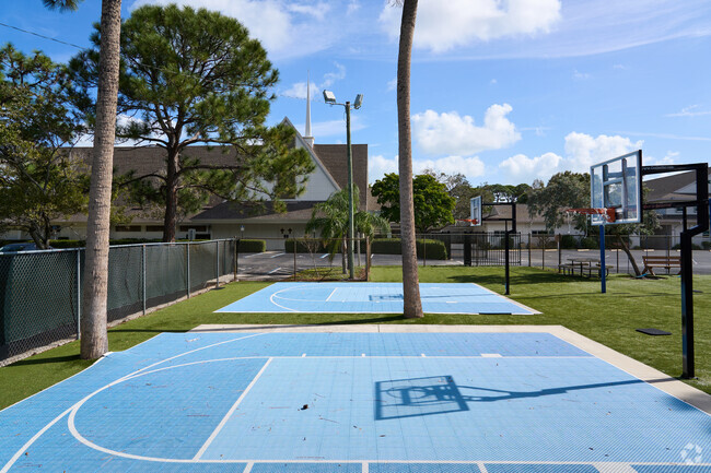 Redeemer Lutheran School has half courts to practice basketball throws.