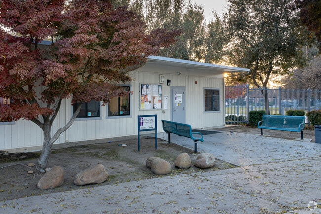 Students of University Preparatory High School can enjoy sitting on the outside benches.