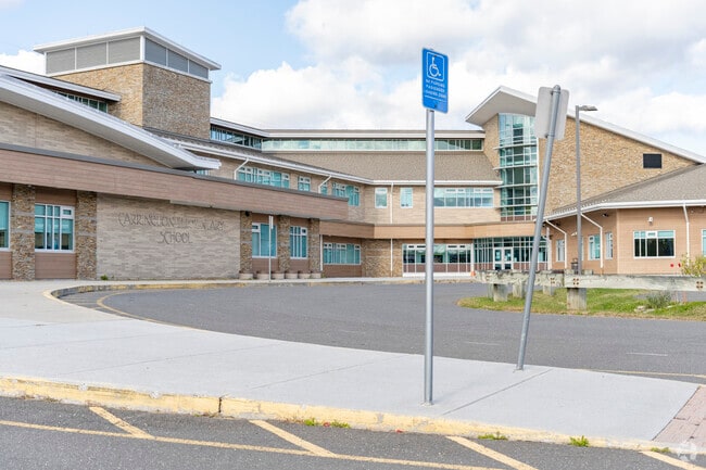 Carrington Elementary is a lovely school with a convenience front circle for pickup and drop-off.
