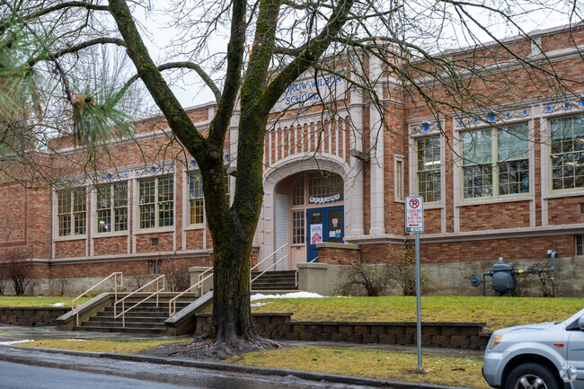 Wilson elementary sits across the street from a local ice cream shop.