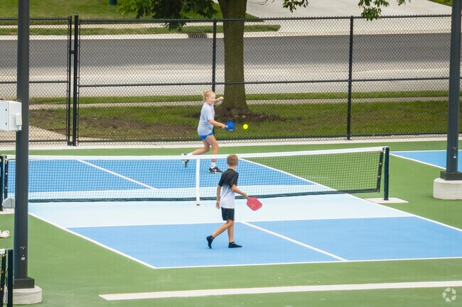 A game of pickleball unfolds at CW Memorial Park’s modern sports facility in Coldwater.
