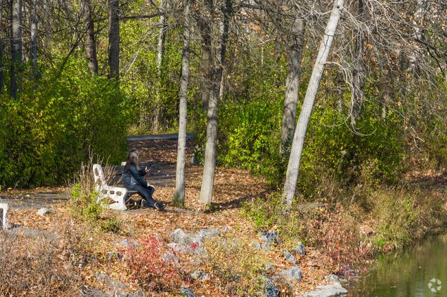 A woman sits in tranquility in a picturesque scene in Getzville, New York.