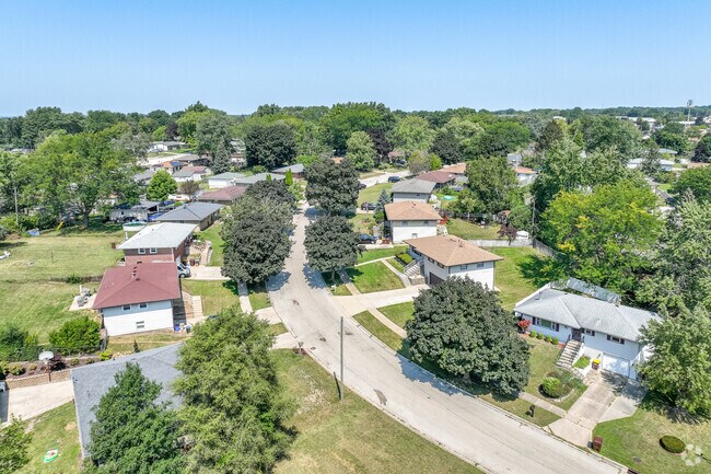 The One By One neighborhood in Rockford has a curved street lined with native trees.