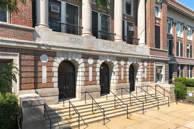 The main entrance to John Hay Elementary Community Academy in the Austin neighborhood.