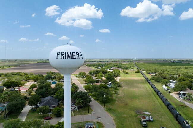 This water tower can be found while driving along a country road in Primera.