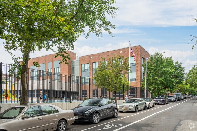 Playground and exterior of Ps 32 Samuels Mills Sprole from Union St.