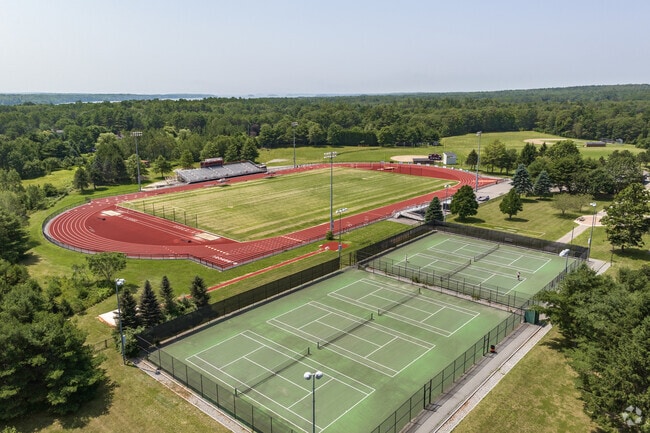 Elevated view of the Brunswick High School athletic facilities.