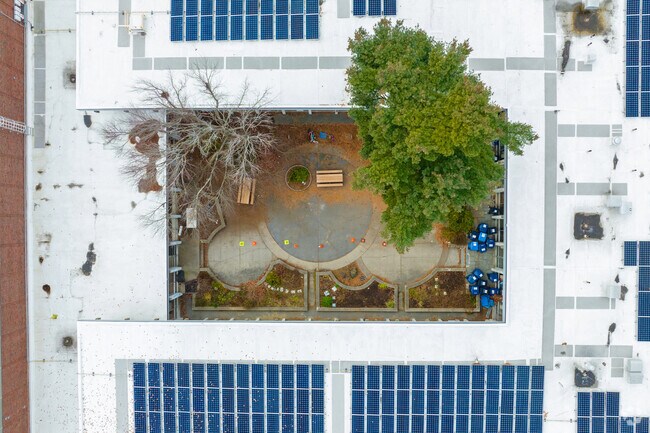 There's a small courtyard inside of Graham & Parks School in Neighborhood Nine.