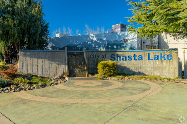 Waterfall welcomes visitors to Shasta Lake.