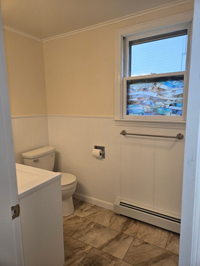 Bathroom with new vanity, floor and Shower