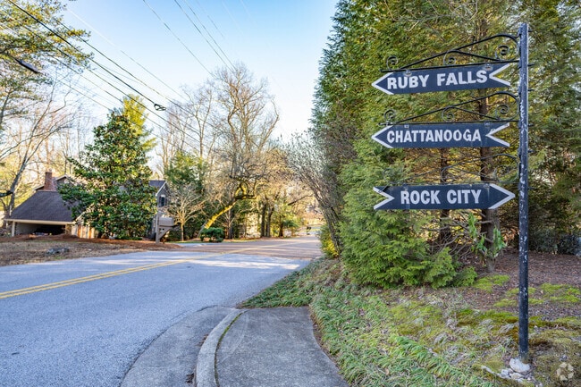 Roadside signs throughout the Lookout Mountain neighborhood point the way for visitors.