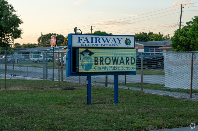 Fairway Elementary School sign at sunset.