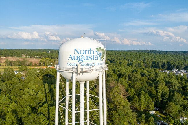 A local water tower welcomes travelers to North Augusta along Interstate 20.
