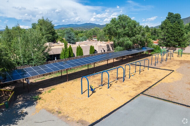 Acequia Madre Elementary features an array of solar panels.