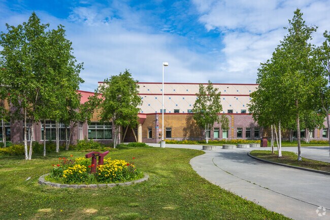Beautiful flowers planted outside of Dimond High School.