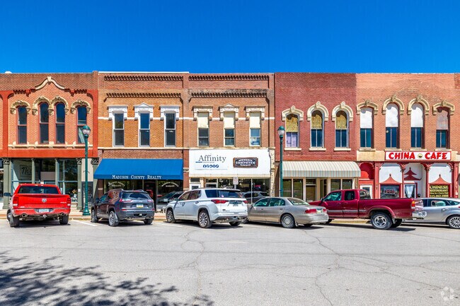 Beautiful brick buildings occupy the entire square in downtown Winterset.