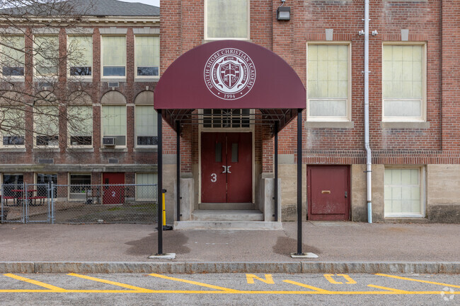 There are multiple entrances at South Shore Christian Academy in Weymouth.