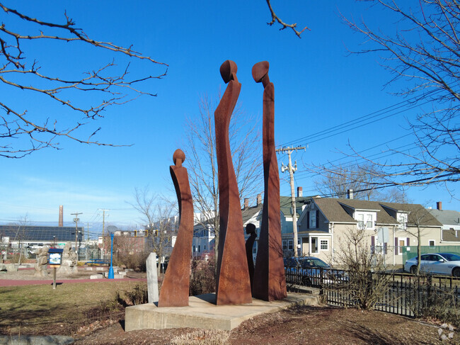 The residents of Mine Falls Park can find sculptures and artwork created by local artists.