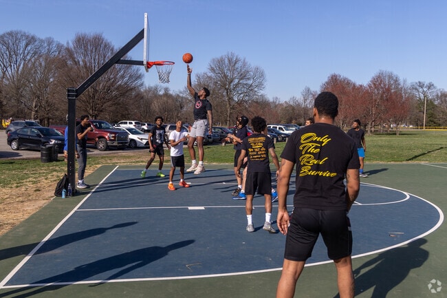 The basketball courts are newly renovated in Seneca Park near Kingsley.
