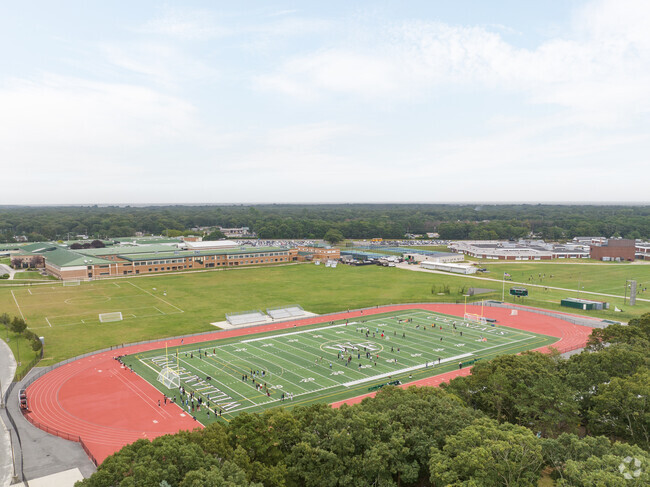 The well maintained football field behind Nathaniel Woodhull Elementary School.
