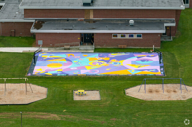 F. E. Smith Intermediate School features and interestingly painted basketball court.