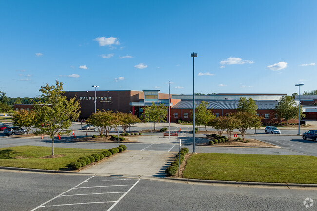 The Walkertown Middle School building entrance in Winston-Salem, NC.