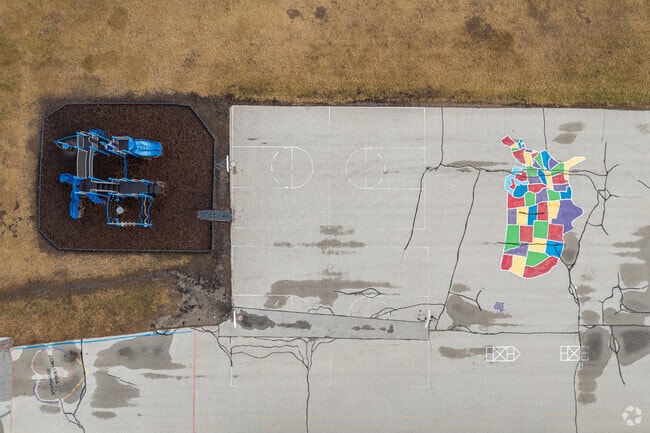 A top down view of the play area at Prairie Elementary School.