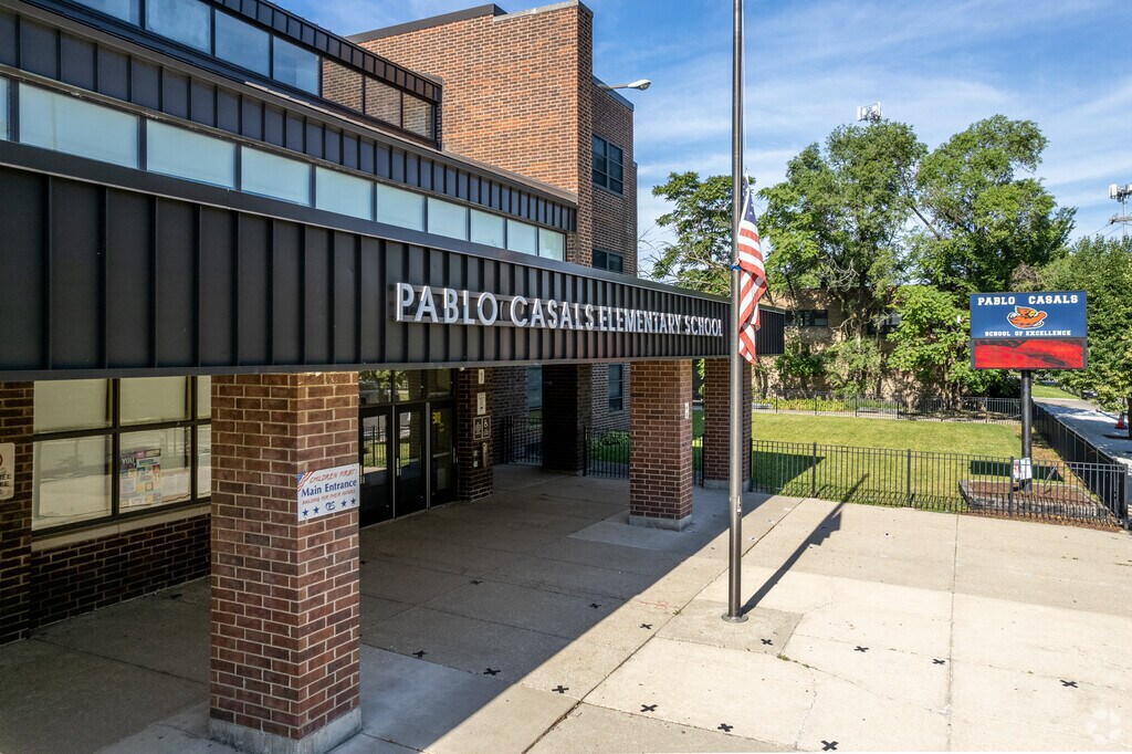 Signage and entrance at Casals Elementary School