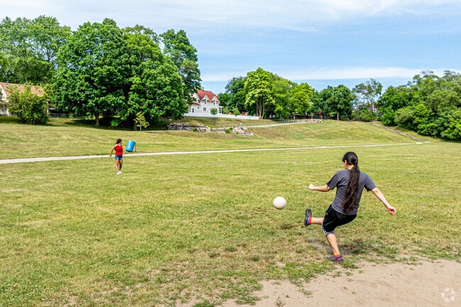 Plaster Creek Family Park near Garfield Park includes a soccer field for games.