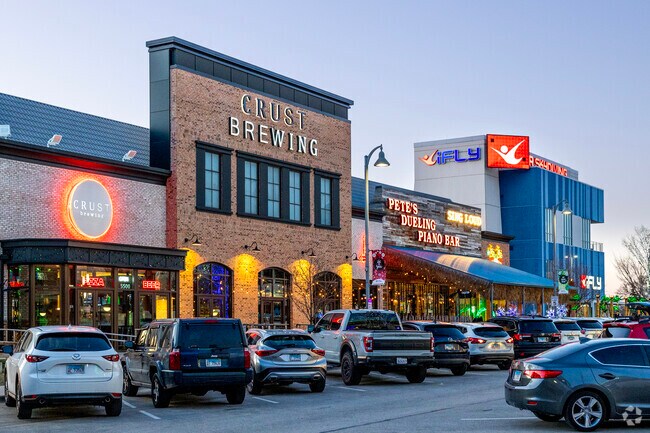 Rosemonts entertainment district comes to life at night with breweries and live music.