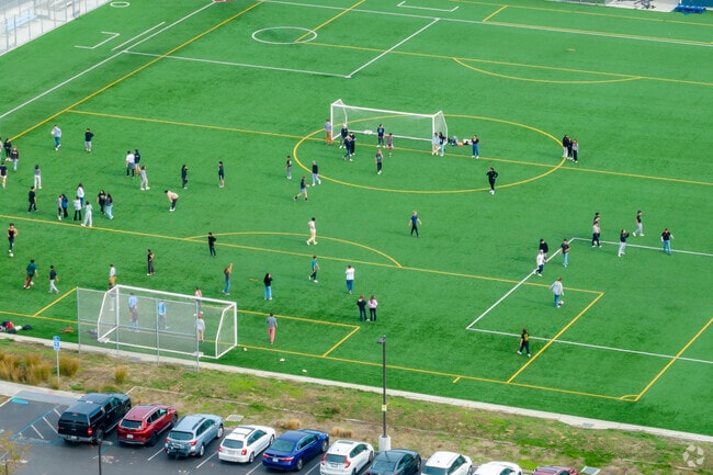 Students play soccer at Hillsdale High School.