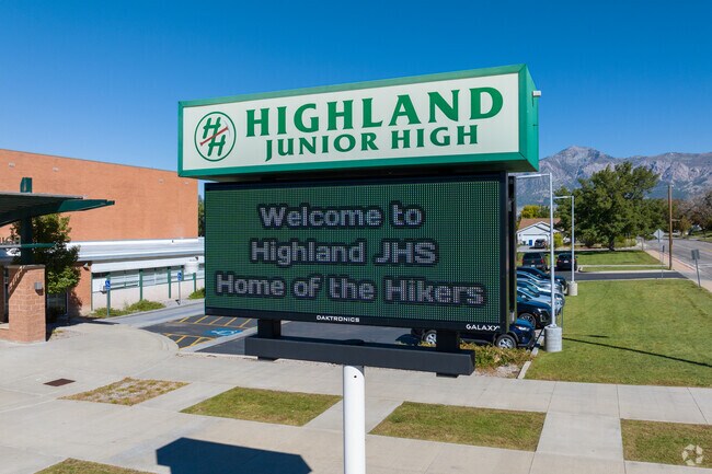 Green is the dominant color in this electronic sign at Highland Junior High.