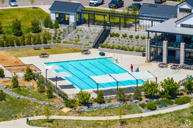 The Overlook Clubhouse is a Sterling Ranch community hub with a fitness center and pool open to residents and their guests.