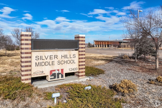 The school sign at Silver Hills Middle School in Westminster, Colorado.