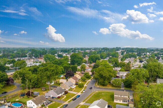 An aerial look over Aston Township neighborhood on a sunny day.