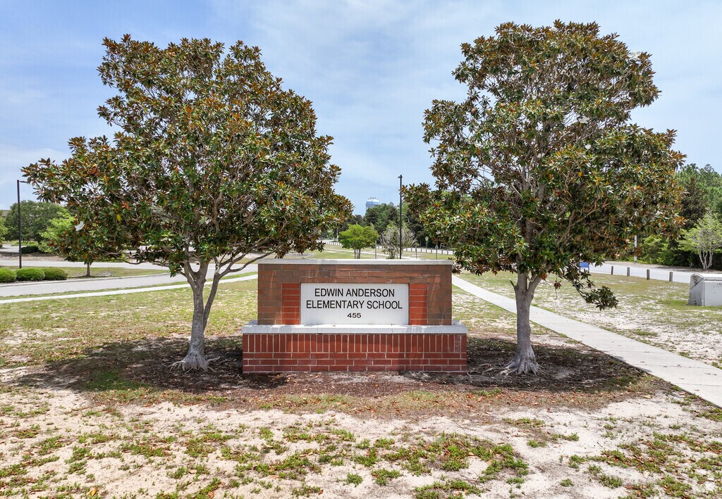 Brick signage at the entrance to Edwin A Anderson Elementary School.