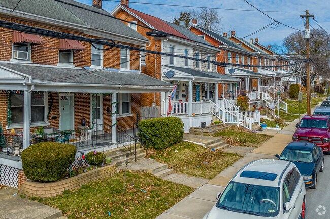 Traditional townhomes with nice front porches are found throughout Conestoga Heights.