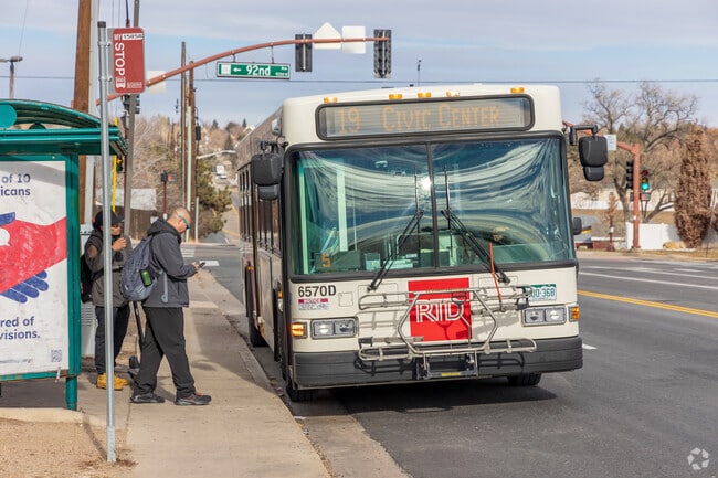 Bus stops throughout Thornton provide transportation around the city.