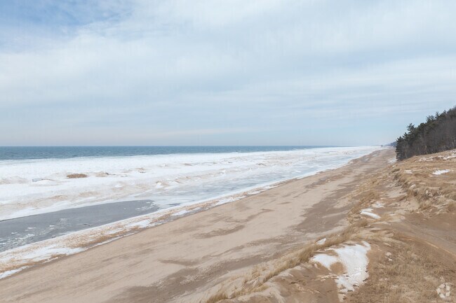Lake Michigan's sand dunes mix with winter snow to make for beautiful views in Norton Shores.