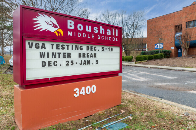 A view of the entrance to Thomas C. Boushall Middle School.