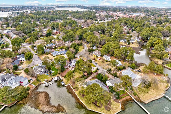 Belvedere is surrounded by greenery, the Lafayette River, and Wayne Creek.