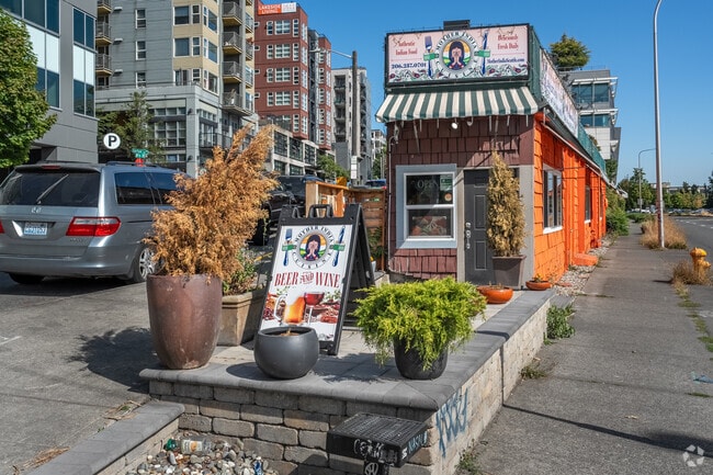 Mother India's building in Westlake is characterized by its unique long and narrow shape.
