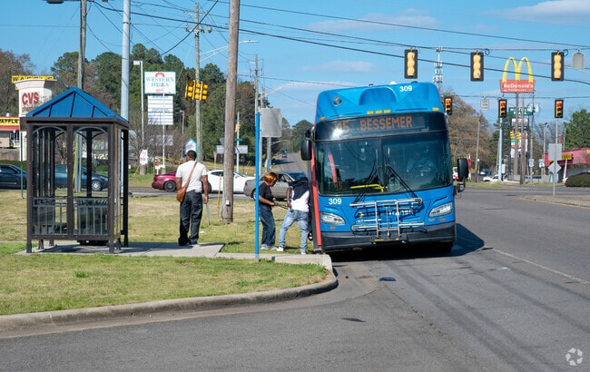 Public transportation stop at Five Points West in Midfield, Alabama.