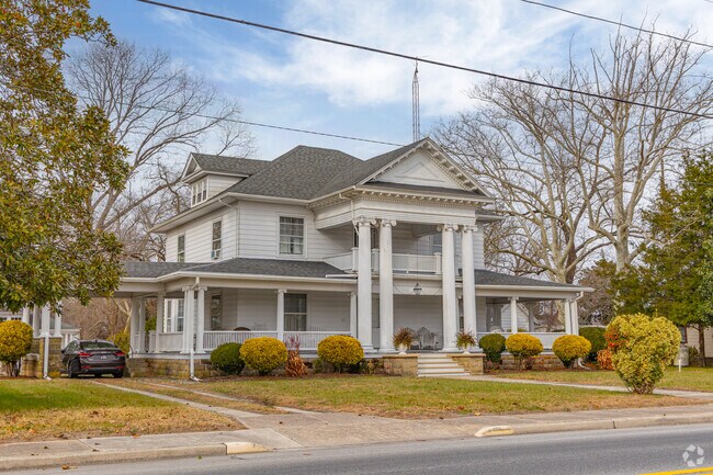 Ornate columns on older homes add to Dagsboro's small-town character.