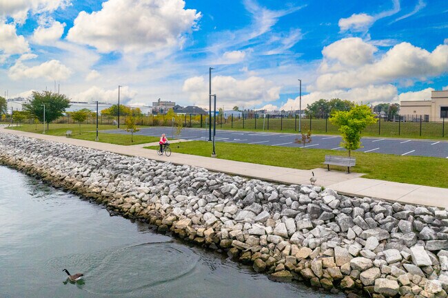 Cyclists ride the Lake Michigan Pathway near North Bay-Shorecrest.