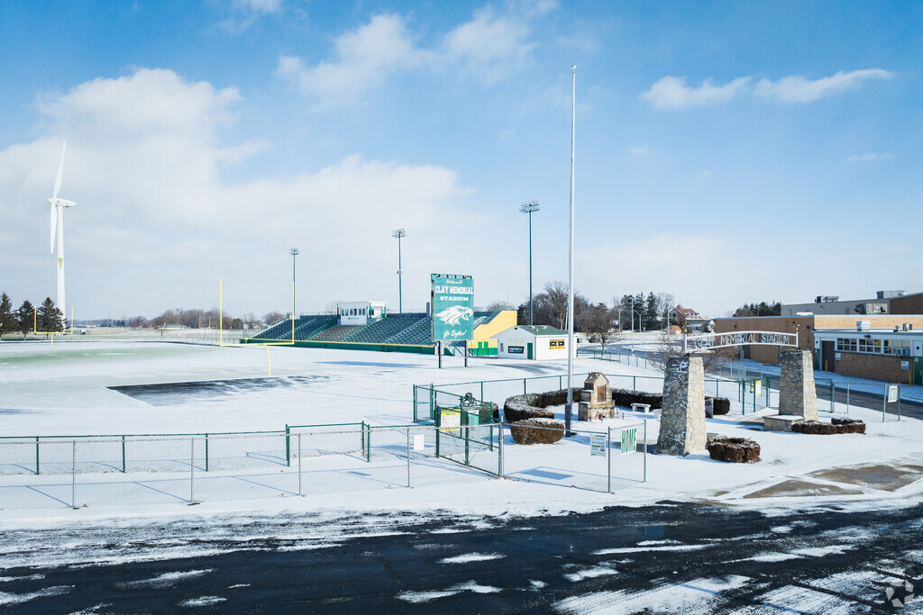 Clay High School football stadium in the snow.