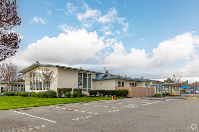 A view of Pomeroy Elementary School classrooms from the street.