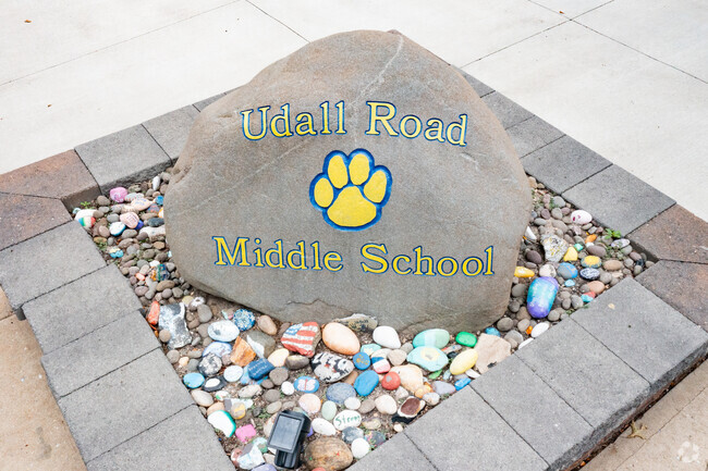 Student made art by the front entrance of Udall Road Middle School.