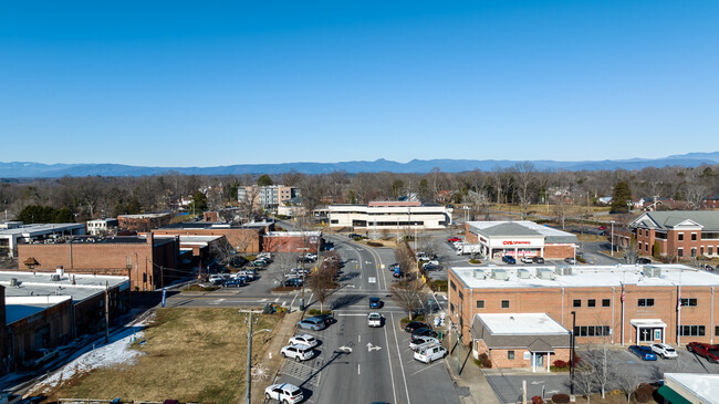 The NC mountains are a beautiful backdrop to Downtown Morganton.