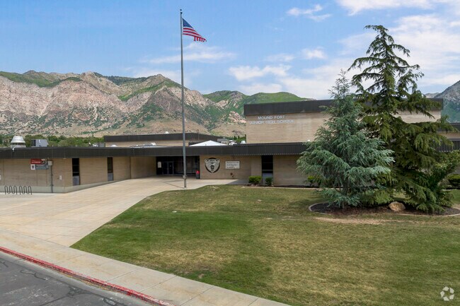 A flag flies in front of Mound Fort Junior High  in South Ogden.